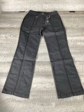 Flamingals Black Coated Pants Womens L Straight Leg Stretch Y2K Streetwear